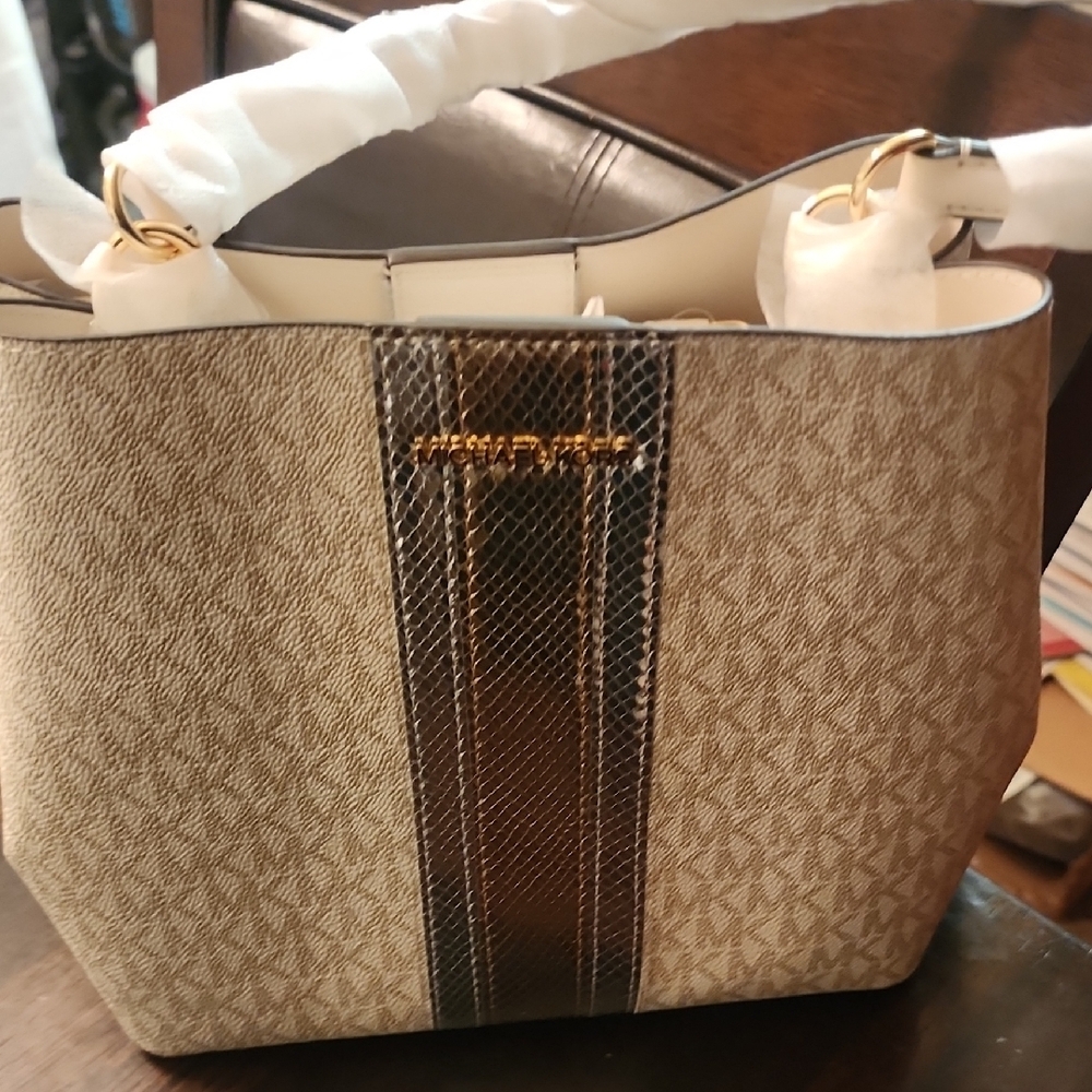 Michael Kors Brown and Cream Shoulder Bag with Monogram